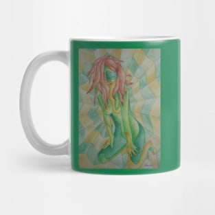 retro picture posing lady in abstract colour blocks Mug